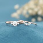 2.00Ctw Round Cut 3-Stone Diamond Bridal Set Engagement Ring Real 14k Rose Gold