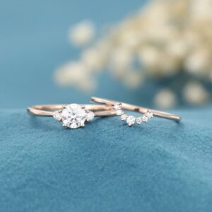 2.00Ctw Round Cut 3-Stone Diamond Bridal Set Engagement Ring Real 14k Rose Gold