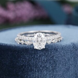 2.26 Ctw Oval Cut Diamond With Vintage Full Eternity Bridal Set Engagement Ring 10k White Gold