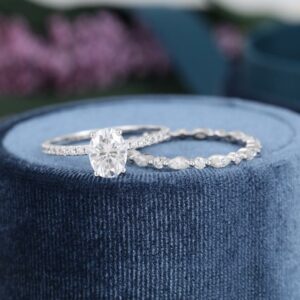 2.26 Ctw Oval Cut Diamond With Vintage Full Eternity Bridal Set Engagement Ring 10k White Gold