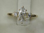 3.Ctw Marquise Cut & Round Cut White Diamond 3 Stone Engagement Ring 14k Yellow Gold