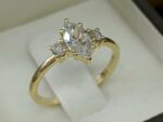 3.Ctw Marquise Cut & Round Cut White Diamond 3 Stone Engagement Ring 14k Yellow Gold