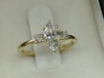 3.Ctw Marquise Cut & Round Cut White Diamond 3 Stone Engagement Ring 14k Yellow Gold