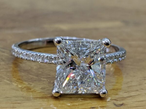 2.90 Ctw Solitaire Princess White Diamond Fancy Engagement Ring Real 14k White Gold