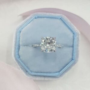 3.00Ctw Cushion Cut Diamond 4-Prong Solitaire Engagement Ring Real 14k White Gold Plated