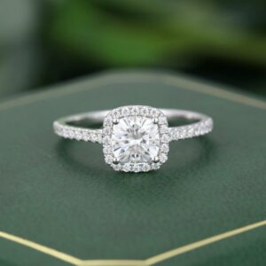 2.10 Carat Cushion Cut Brilliant Diamond Halo Engagement Ring 925 Sterling Silver