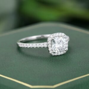 2.10 Carat Cushion Cut Brilliant Diamond Halo Engagement Ring 925 Sterling Silver