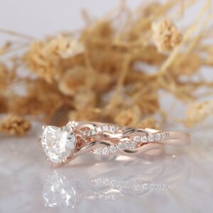 2.07 Ctw Solitaire Heart Shape Diamond Infinity Engagement Ring Set 14k Rose Gold Over