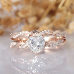 2.07 Ctw Solitaire Heart Shape Diamond Infinity Engagement Ring Set 14k Rose Gold Over