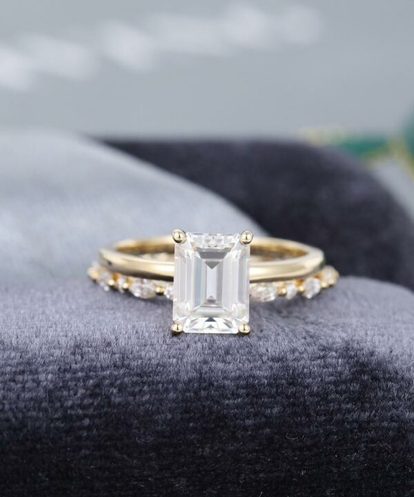 2.67 Ctw Emerald White Diamond Engagement Ring Full Eternity Marquise Wedding Set 14k Yellow Gold