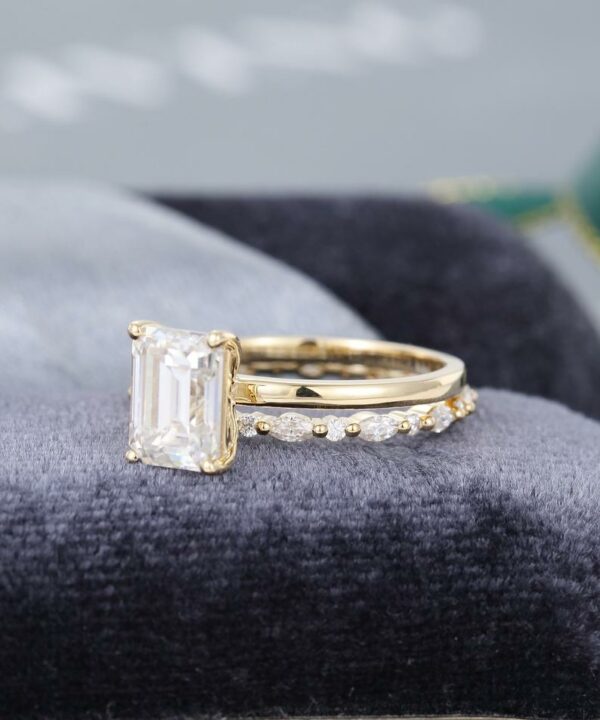 2.67 Ctw Emerald White Diamond Engagement Ring Full Eternity Marquise Wedding Set 14k Yellow Gold