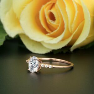 2.00 Ctw Solitaire Oval Cut Diamond With Accents Engagement Ring 14k Yellow Gold Plated
