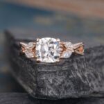 2.46 Ctw Solitaire Cushion Cut Diamond With Side Marquise Vintage Engagement Ring 14k Rose Gold