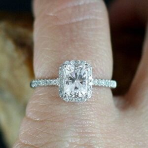 2.60 CTW Radiant Cut White Diamond Halo With Accents Best Engagement Ring 14k White Gold