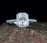 2.60 CTW Radiant Cut White Diamond Halo With Accents Best Engagement Ring 14k White Gold