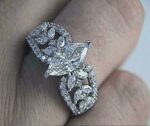 2.47 Ctw Marquise Cut Brilliant Diamond Antique Engagement Wedding Ring 925 Sterling Silver
