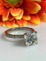 3.21 Ctw Solitaire Asscher Cut Diamond Wedding Engagement Ring Real 14k White Gold