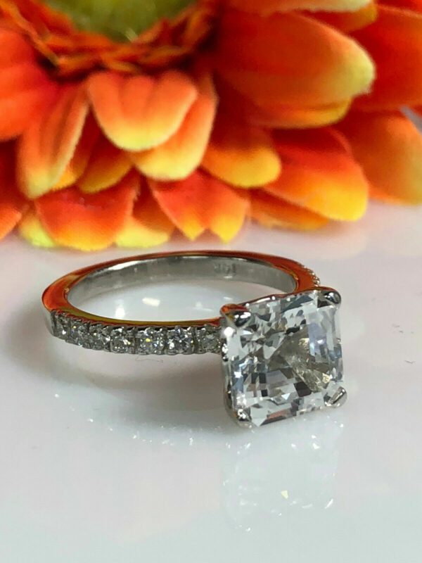 3.21 Ctw Solitaire Asscher Cut Diamond Wedding Engagement Ring Real 14k White Gold