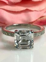 3.21 Ctw Solitaire Asscher Cut Diamond Wedding Engagement Ring Real 14k White Gold