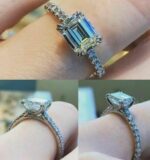 Unique 1.76 Ctw Solitaire Emerald Cut Diamond Fancy Engagement Ring 14k White Gold Plated
