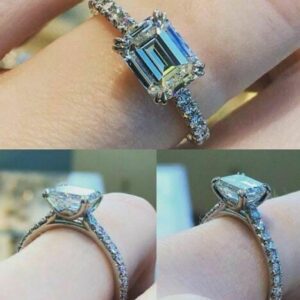 Unique 1.76 Ctw Solitaire Emerald Cut Diamond Fancy Engagement Ring 14k White Gold Plated