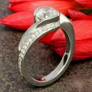 1.89 Ctw Half Bezel Round Cut Brilliant Diamond Engagement Ring 925 Sterling Silver