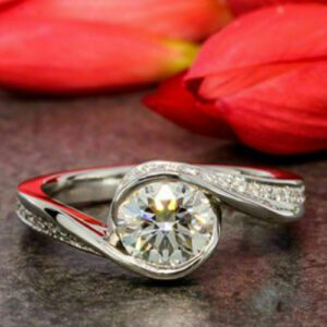1.89 Ctw Half Bezel Round Cut Brilliant Diamond Engagement Ring 925 Sterling Silver