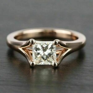 1.63 Ct Princess Cut Solitaire Diamond 2 Shank Engagement Ring 14k Rose Gold Plated
