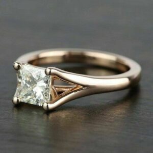 1.63 Ct Princess Cut Solitaire Diamond 2 Shank Engagement Ring 14k Rose Gold Plated