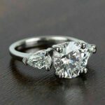 2.85 Ctw Round Cut & Pear Cut Diamond 3-Stone Classic Engagement Ring 14k White Gold