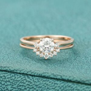 Unique 3 Stone 2.53 Ctw Round Diamond  Anniversary Gift Engagement Ring Set 14k Rose Gold Over