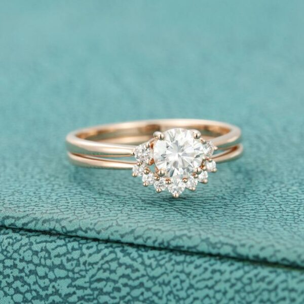Unique 3 Stone 2.53 Ctw Round Diamond  Anniversary Gift Engagement Ring Set 14k Rose Gold Over