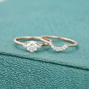 Unique 3 Stone 2.53 Ctw Round Diamond  Anniversary Gift Engagement Ring Set 14k Rose Gold Over