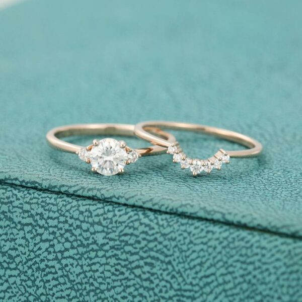 Unique 3 Stone 2.53 Ctw Round Diamond  Anniversary Gift Engagement Ring Set 14k Rose Gold Over