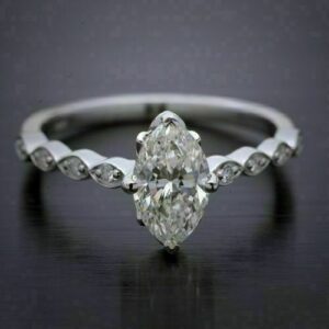 Antique 1.86 Carat Marquise Cut White Diamond Solitaire Engagement Ring 14k White Gold Plated