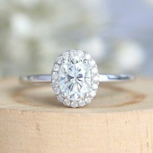 2.06 Ctw White Oval Cut Diamond Halo Bridal Engagement Ring 14k White Gold Plated