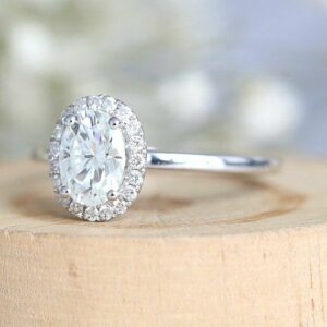 2.06 Ctw White Oval Cut Diamond Halo Bridal Engagement Ring 14k White Gold Plated