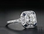 Art Deco Vintage 2.34 Ctw Cushion Diamond Bezel-Set Halo In 14k White Gold Plated Engagement Ring
