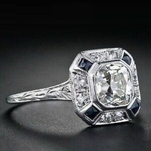 Art Deco Vintage 2.34 Ctw Cushion Diamond Bezel-Set Halo In 14k White Gold Plated Engagement Ring