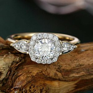 2.15 Ctw Classic Round Cut Diamond Halo With Side Stone Engagement Ring Solid 10k Yellow Gold