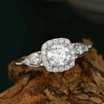 2.15 Ctw Classic Round Cut Diamond Halo With Side Stone Engagement Ring Solid 10k Yellow Gold
