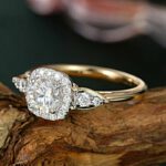2.15 Ctw Classic Round Cut Diamond Halo With Side Stone Engagement Ring Solid 10k Yellow Gold