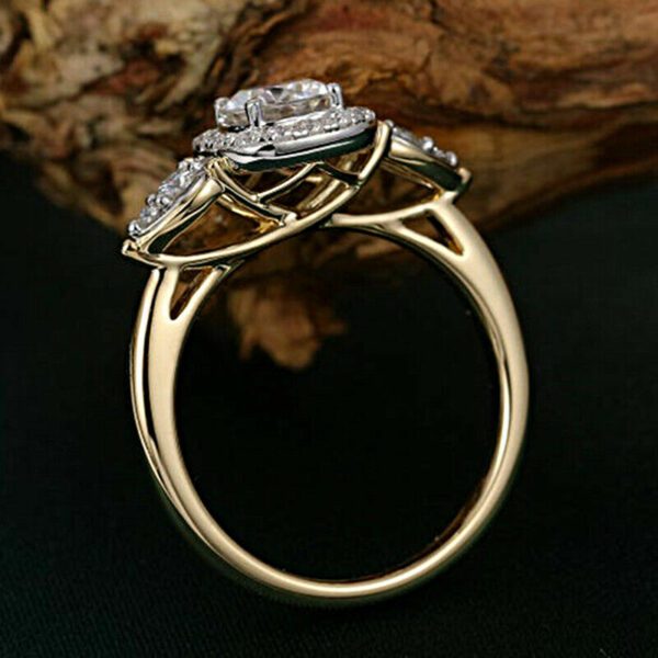 2.15 Ctw Classic Round Cut Diamond Halo With Side Stone Engagement Ring Solid 10k Yellow Gold