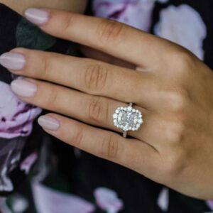 Antique Halo 2.46 Ctw Radiant White Diamond Wedding Engagement Ring 10k White Gold