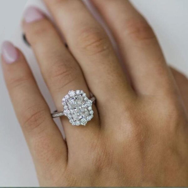 Antique Halo 2.46 Ctw Radiant White Diamond Wedding Engagement Ring 10k White Gold
