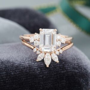 2.54 Ctw Solitaire Emerald Cut Diamond Vintage Engagement Ring Set 14k Rose Gold Plated
