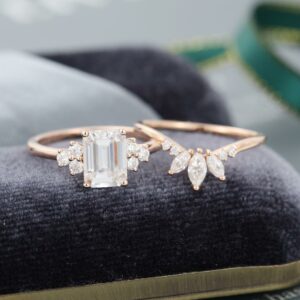 2.54 Ctw Solitaire Emerald Cut Diamond Vintage Engagement Ring Set 14k Rose Gold Plated