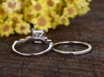 2.55 Ctw Princess Cut White Diamond Solitaire Art Deco Style Engagement Ring Set 14k Gold Plated