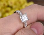 2.55 Ctw Princess Cut White Diamond Solitaire Art Deco Style Engagement Ring Set 14k Gold Plated
