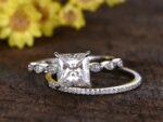 2.55 Ctw Princess Cut White Diamond Solitaire Art Deco Style Engagement Ring Set 14k Gold Plated